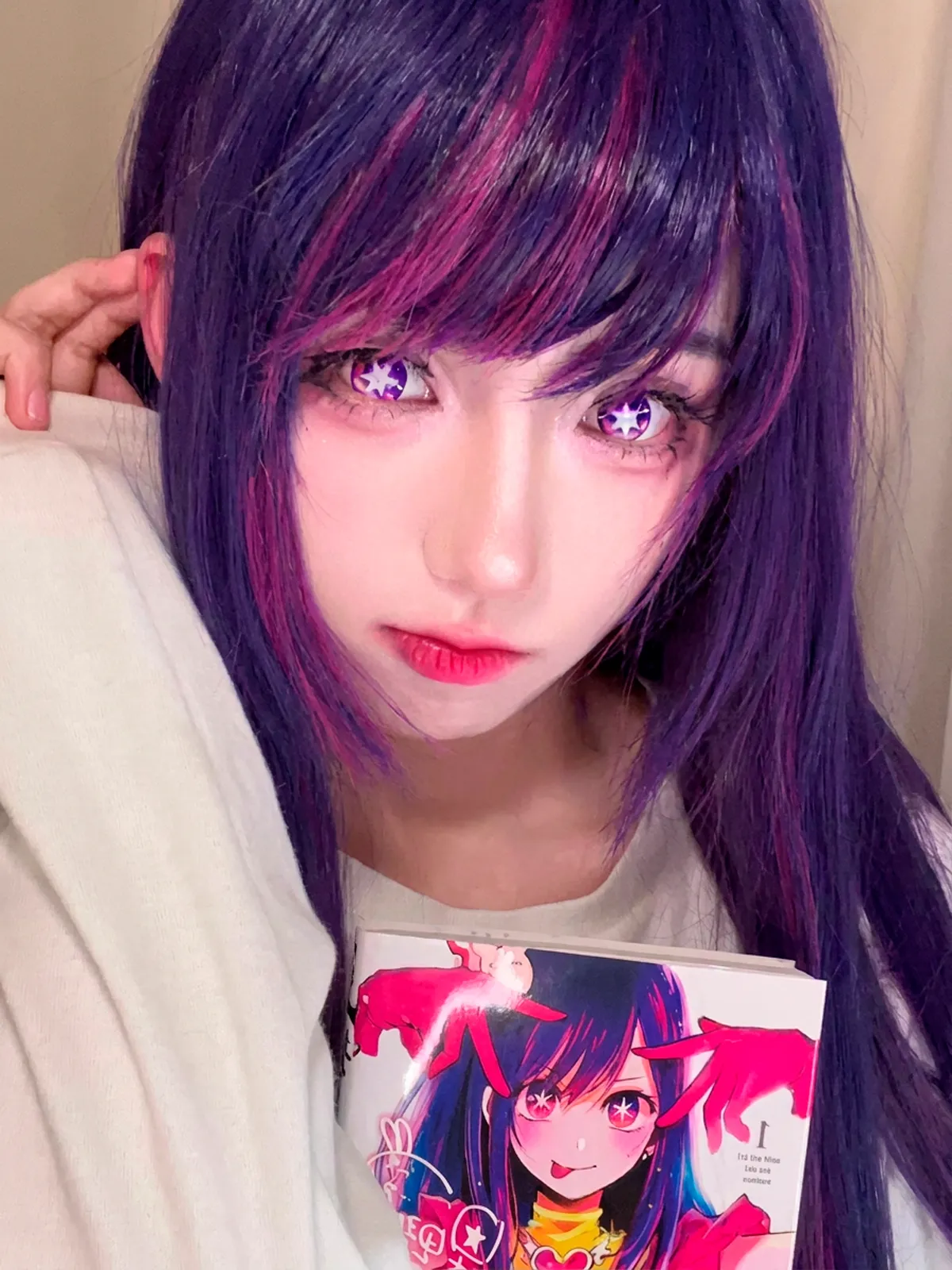 Cosplay de pelo morado con lentes de contacto Hoshino Purple de estrella